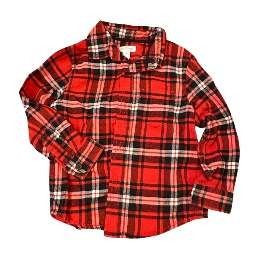 Cat & Jack Red and Black Plaid Button Down Shirt